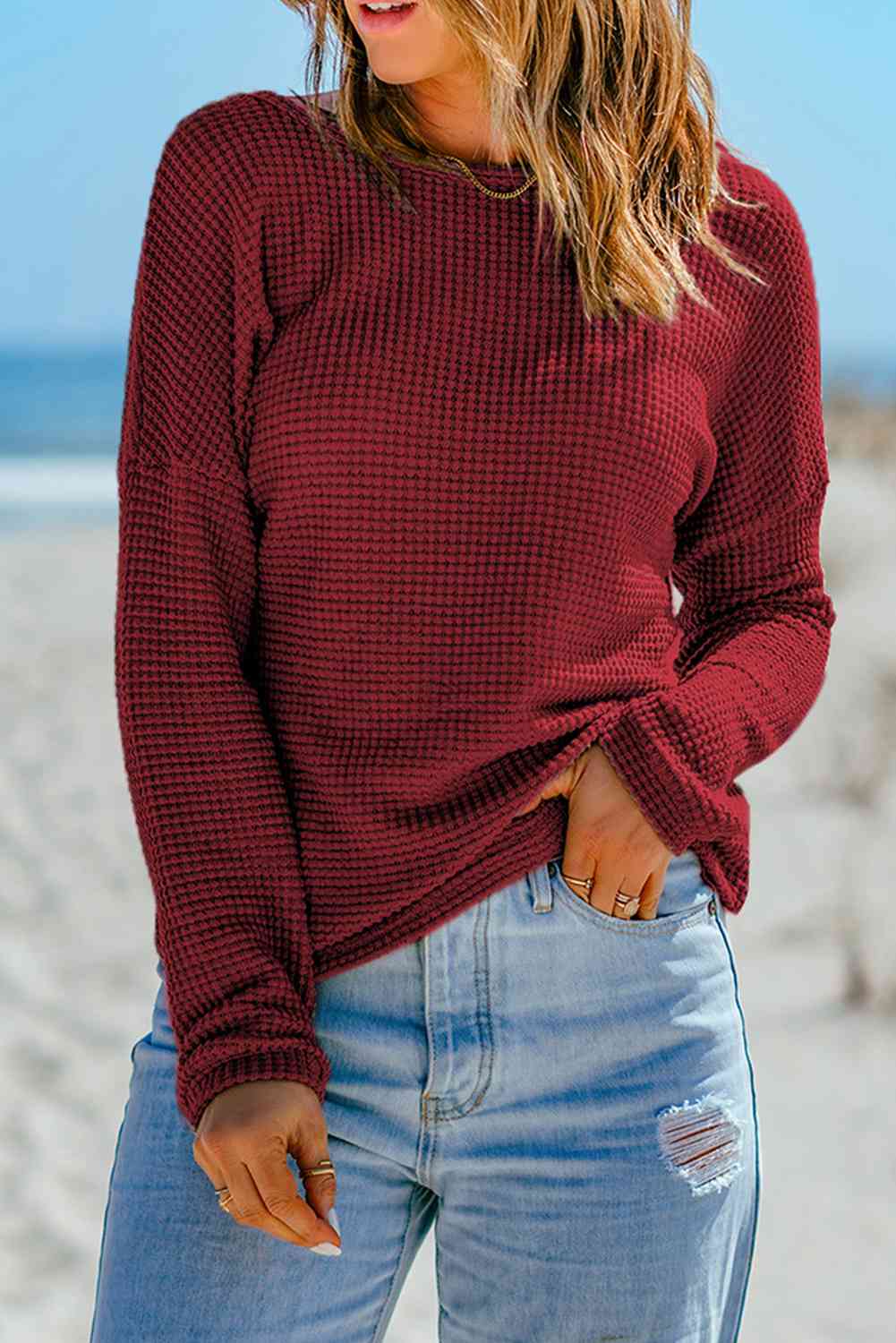 Round Neck Dropped Shoulder Blouse