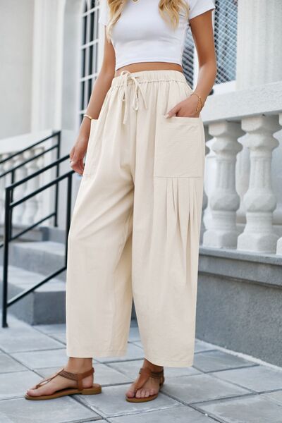 Drawstring Pocketed Wide Leg Pant