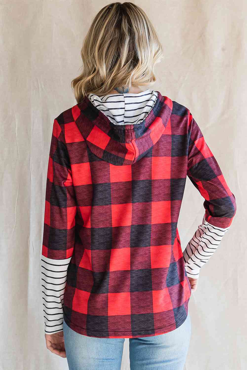 Plaid Striped Long Sleeve Hoodie