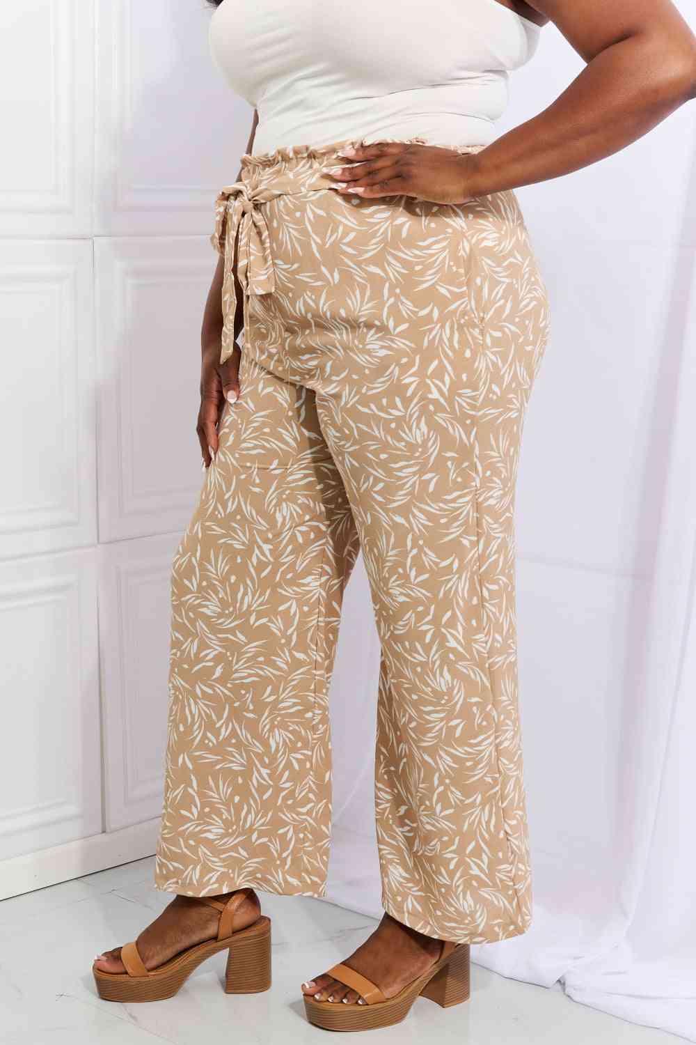 Right Angle Geometric Printed Pants in Tan