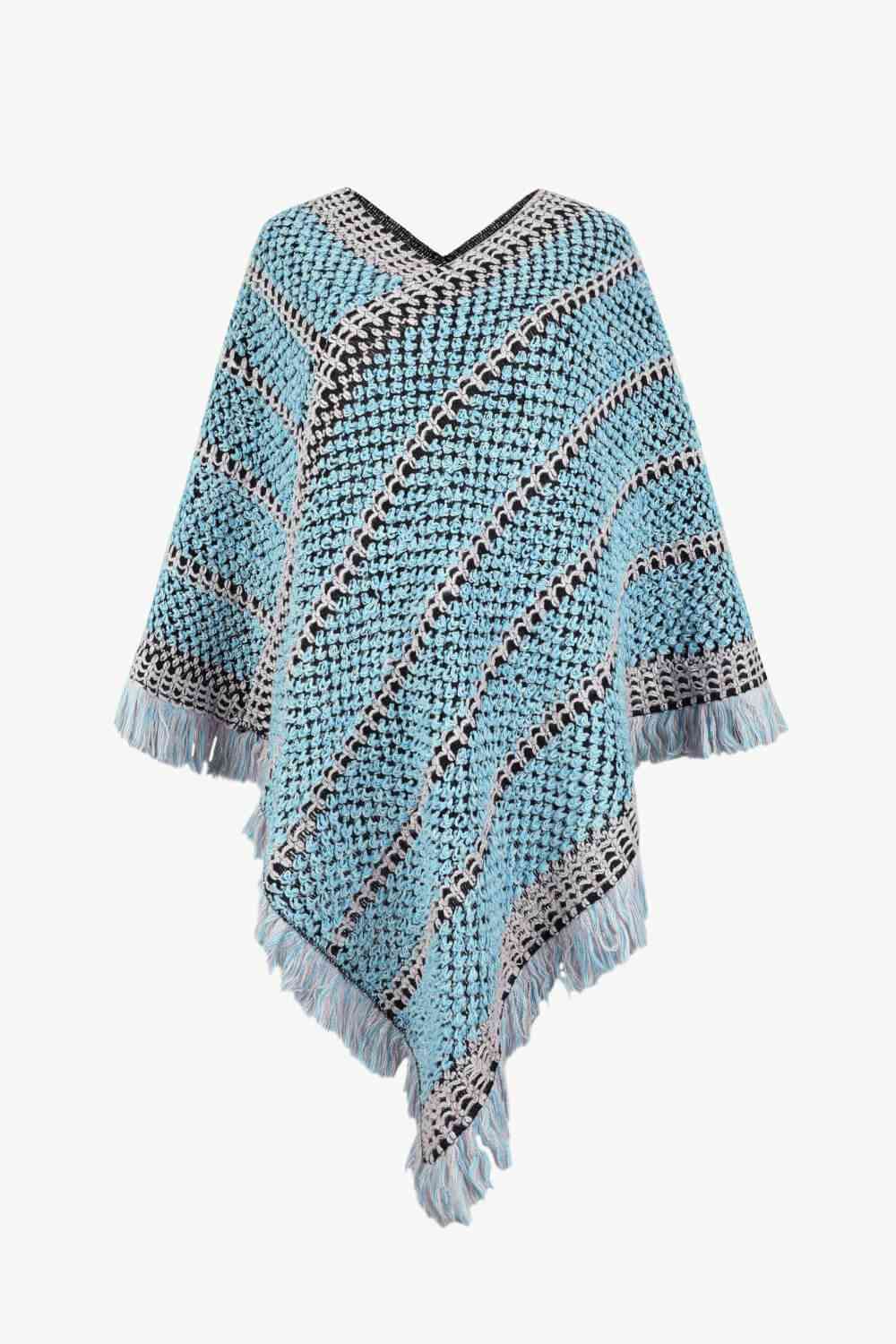 V-Neck Fringe Hem Poncho