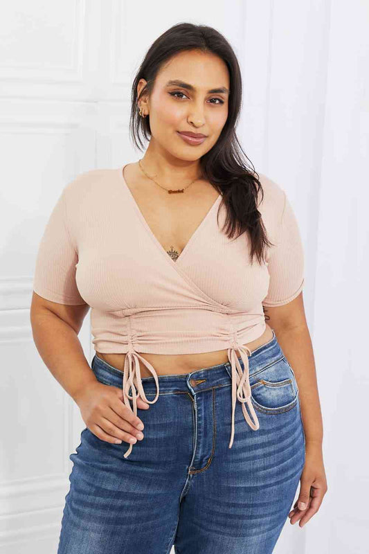 Back To Simple Ribbed Front Scrunched Top in Blush