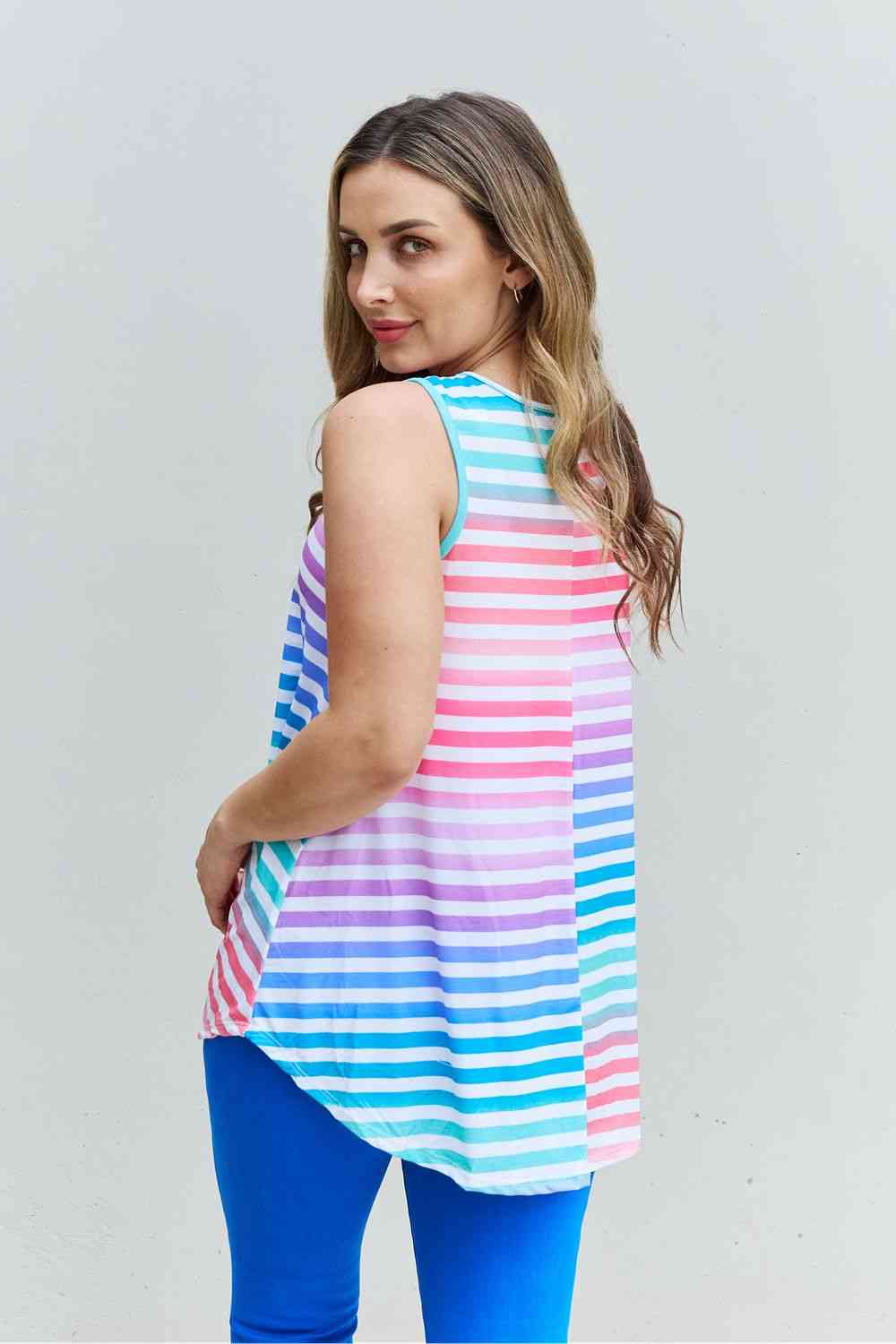 Love Yourself Multicolored Striped Sleeveless Round Neck Top