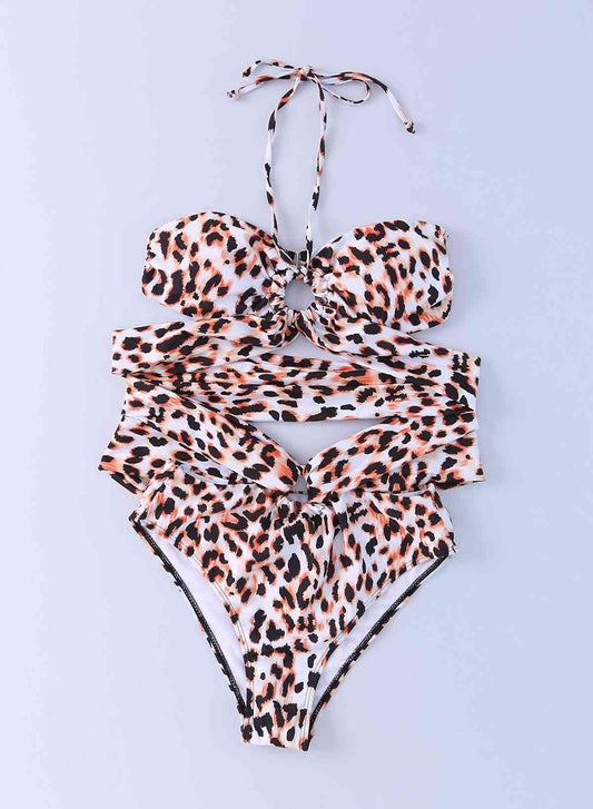 Animal Print Halter Neck One-Piece Swimsuit