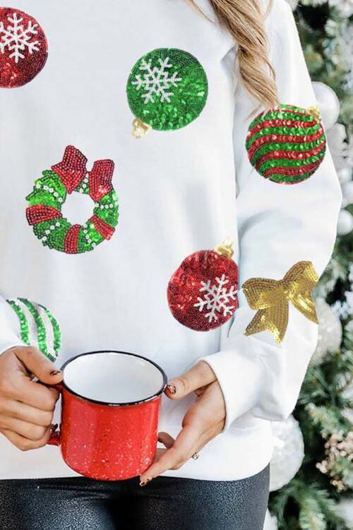 Sequin Patch Christmas Element Sweatshirt