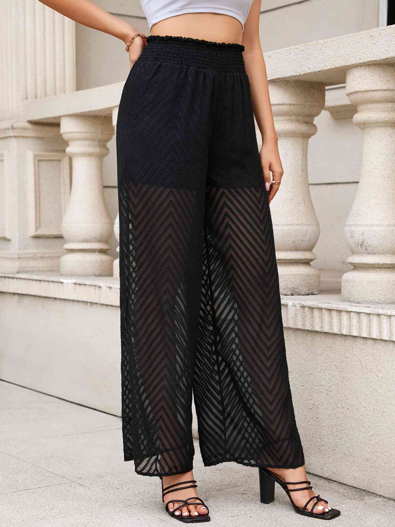 Smocked Waist Wide Leg Pants