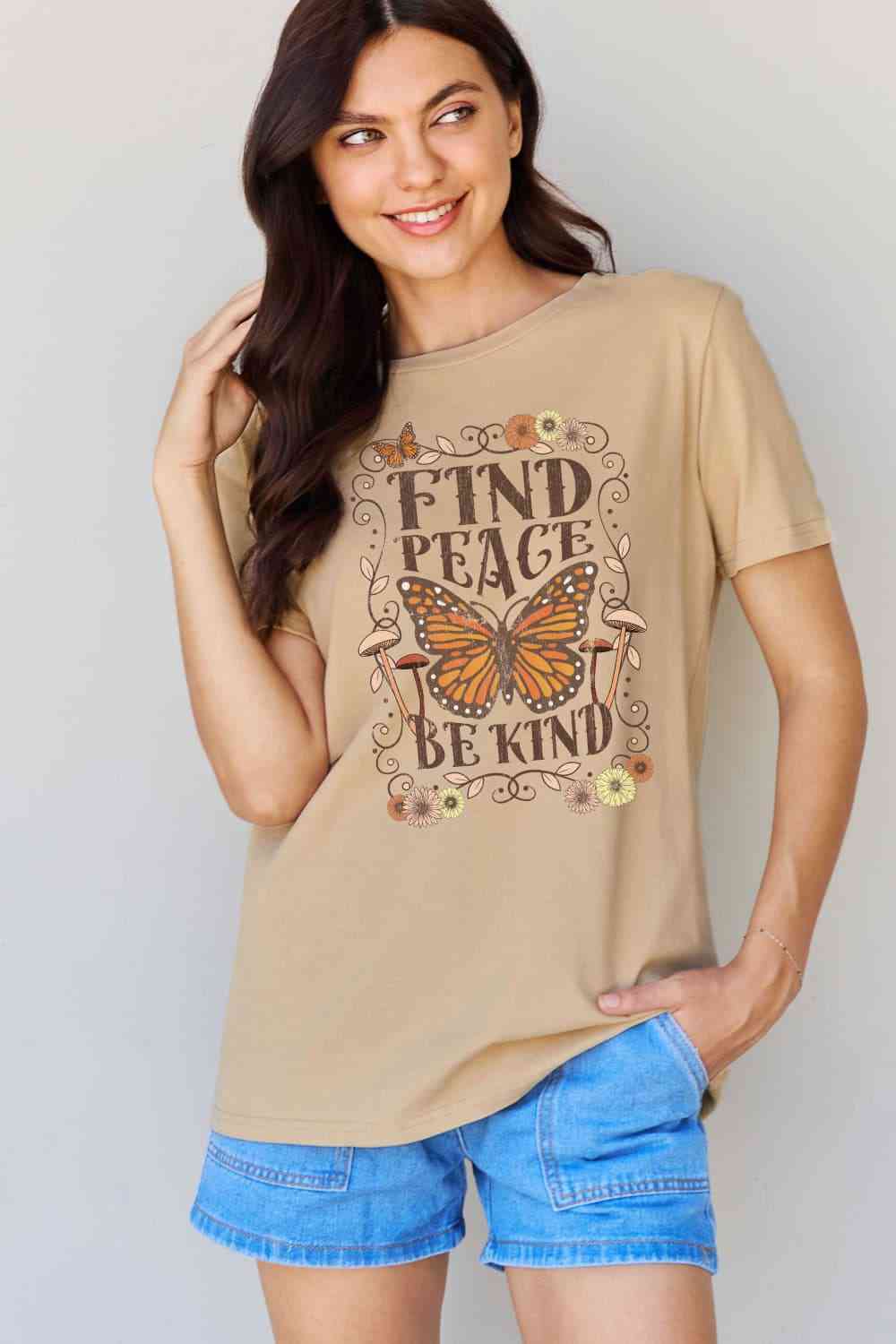 Simply Love Full Size FIND PEACE BE KIND Graphic Cotton T-Shirt