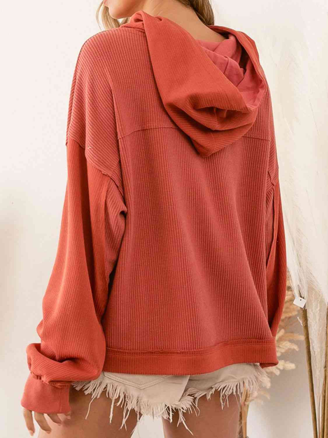 Cutout Drawstring Drop Shoulder Hoodie