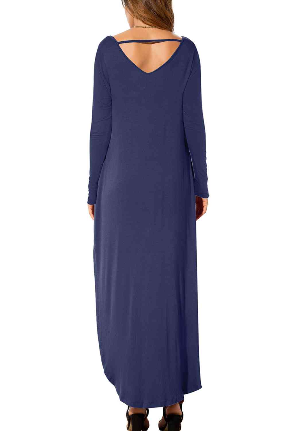 Split Long Sleeve V-Neck Maxi Dress