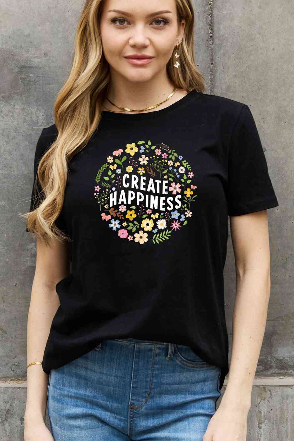 Simply Love Full Size CREATE HAPPINESS Graphic Cotton Tee