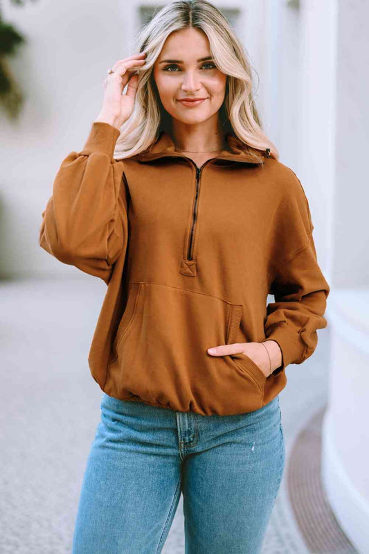 Half-Zip Drop Shoulder Hoodie