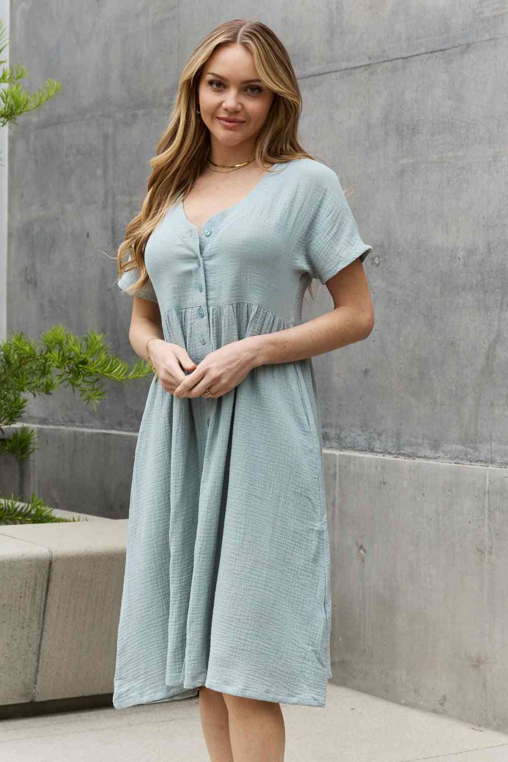 Sweet Lovely By Jen Button Down Midi Dress