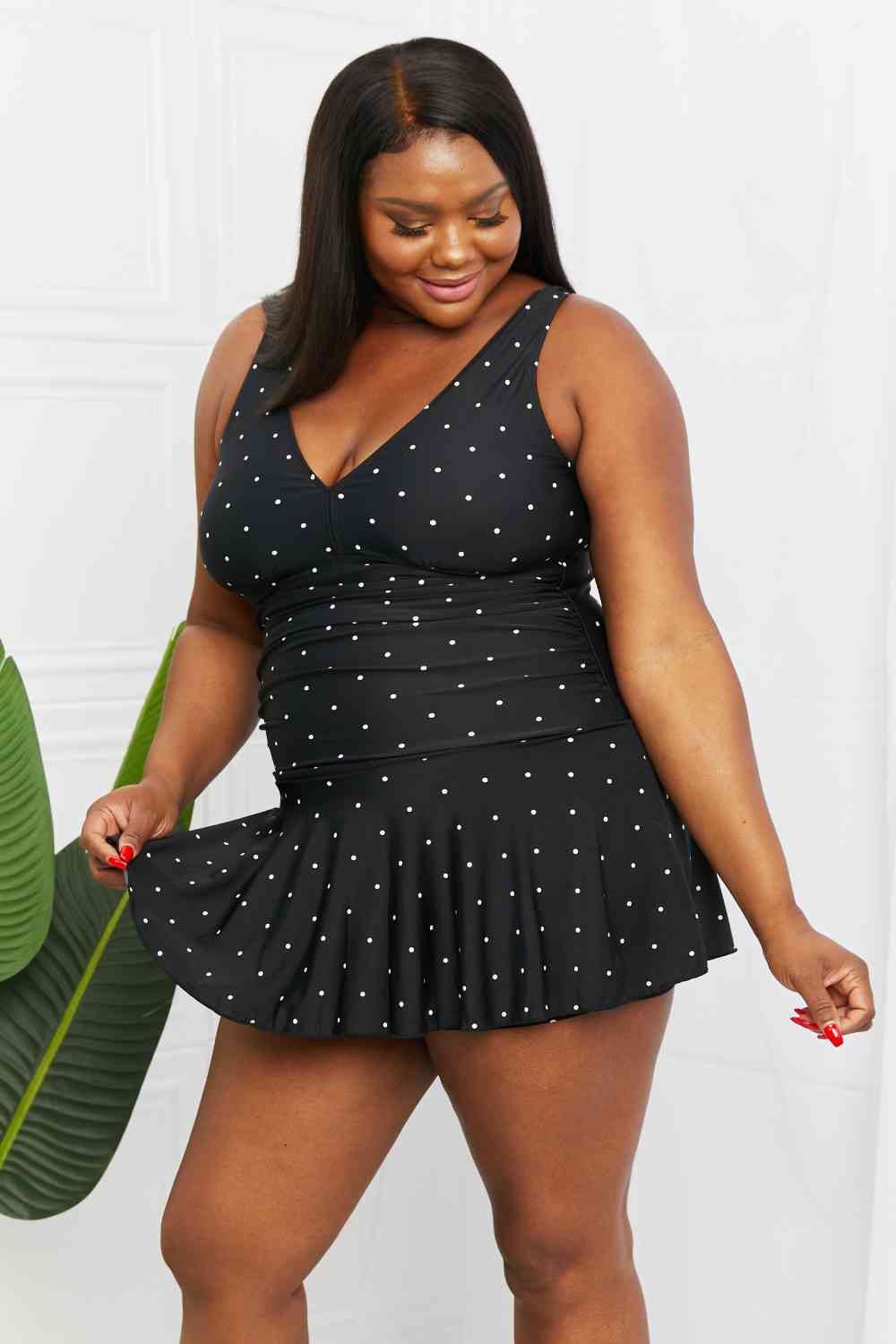 Clear Waters Swim Dress in Black and White Polka Dot