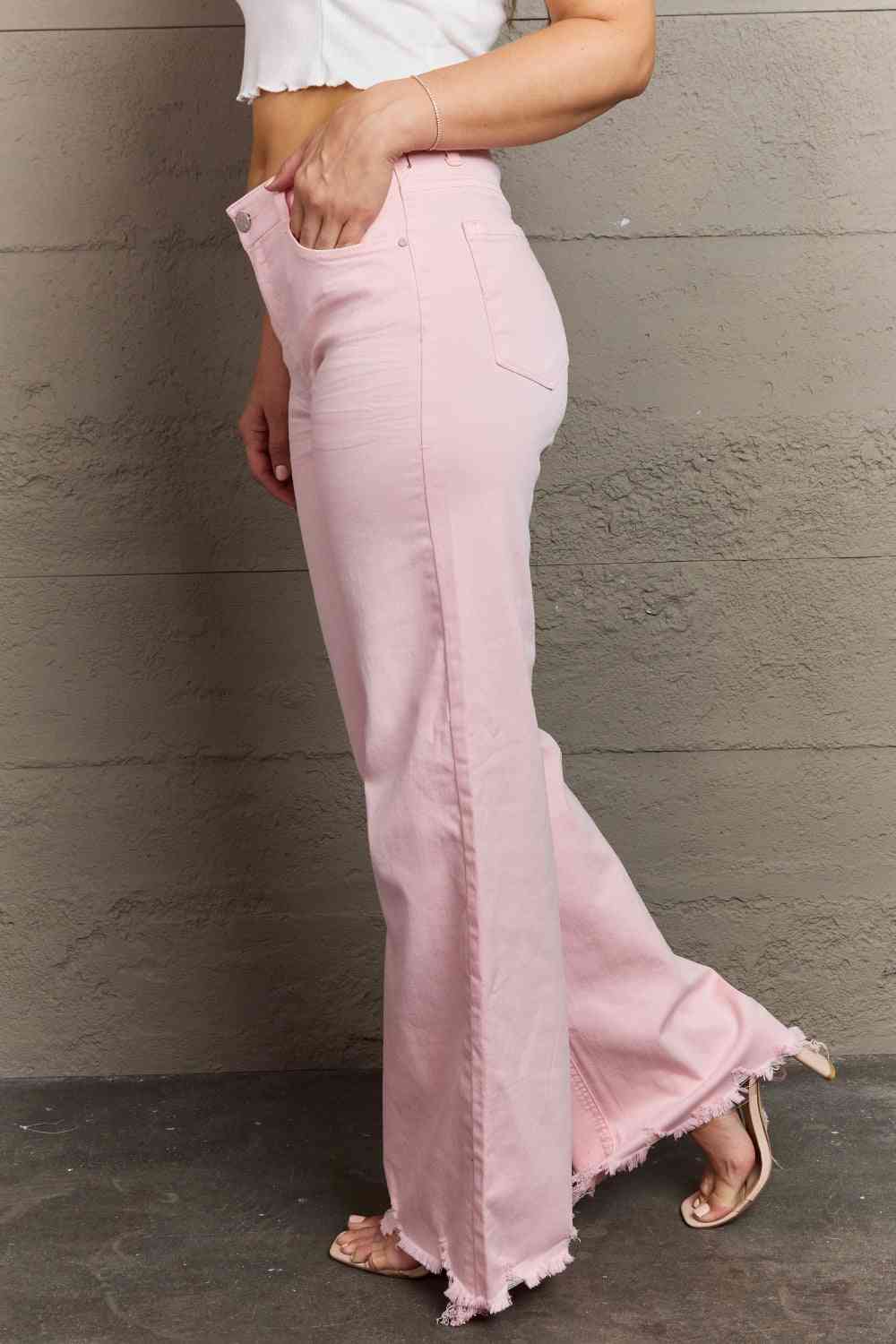 Raelene High Waist Wide Leg Jeans in Light Pink