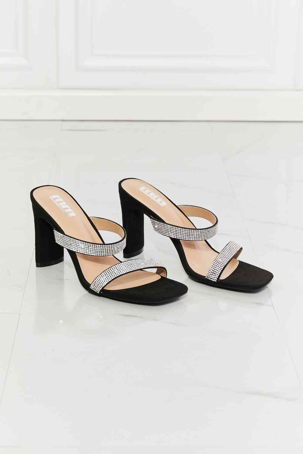 Leave A Little Sparkle Rhinestone Block Heel Sandal in Black