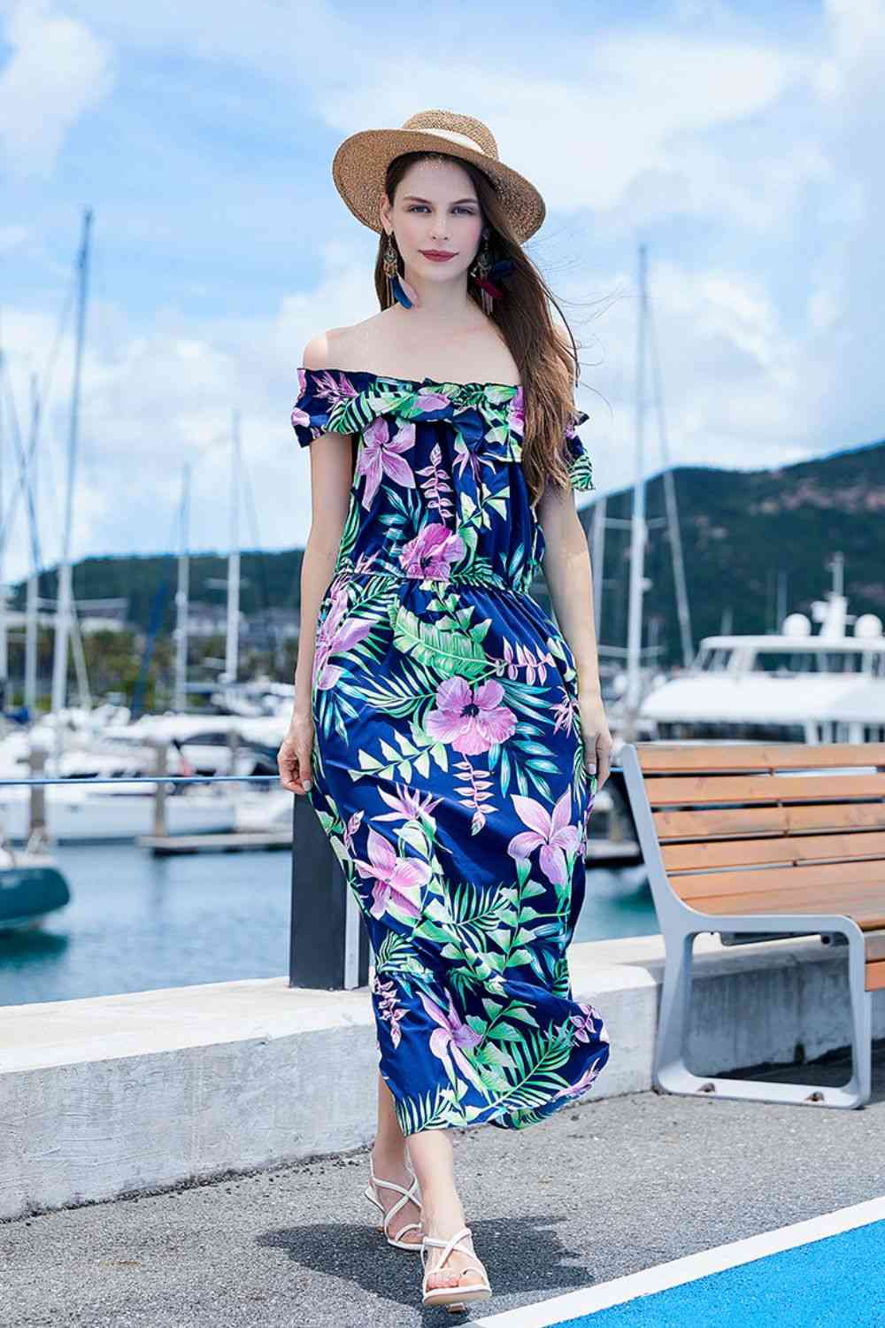 Full Size Ruffled Off-Shoulder Flutter Sleeve Maxi Dress