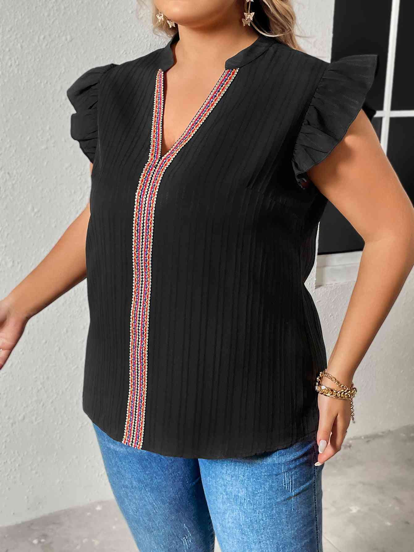 Plus Size Notched Neck Butterfly Sleeve Blouse