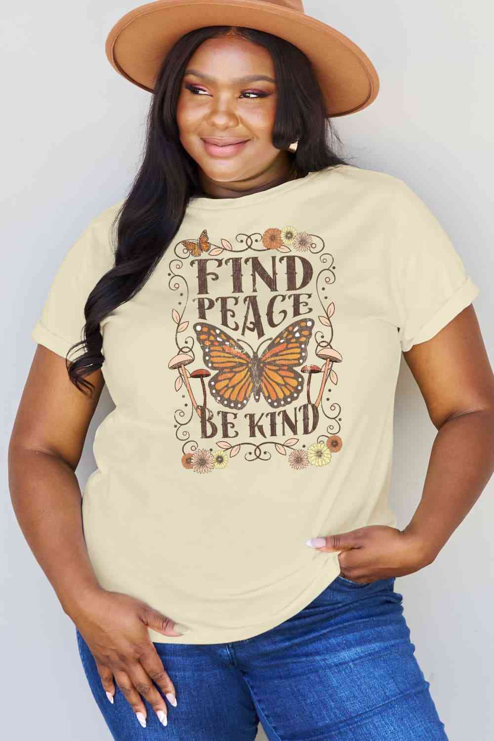 Simply Love Full Size FIND PEACE BE KIND Graphic Cotton T-Shirt