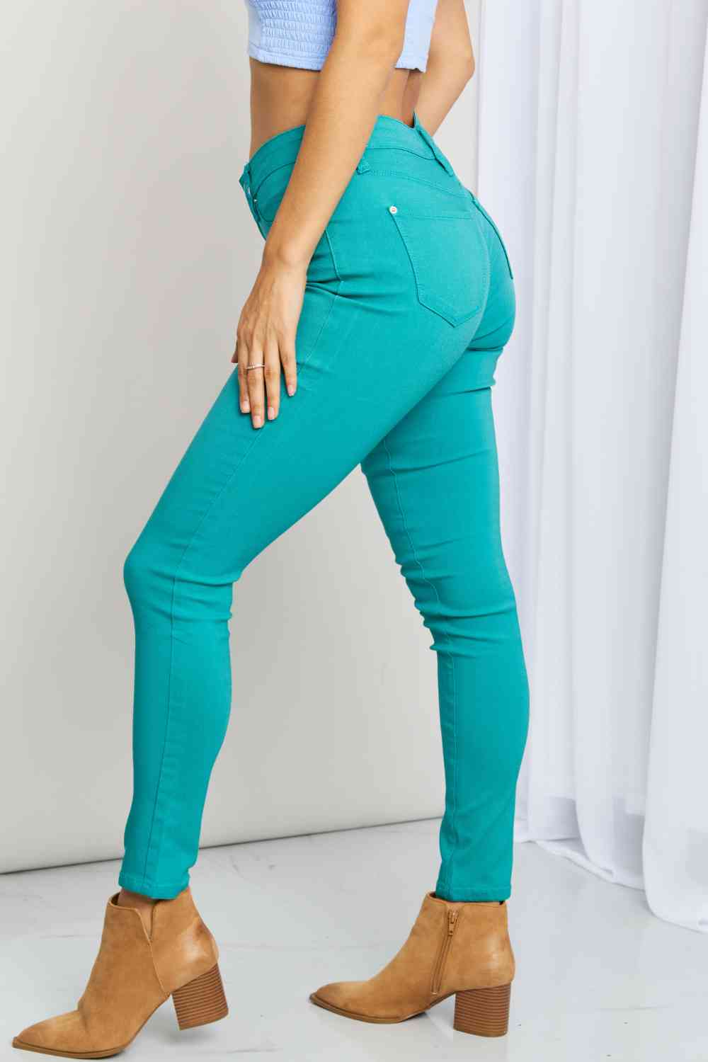 Kate Hyper-Stretch Mid-Rise Skinny Jeans in Sea Green