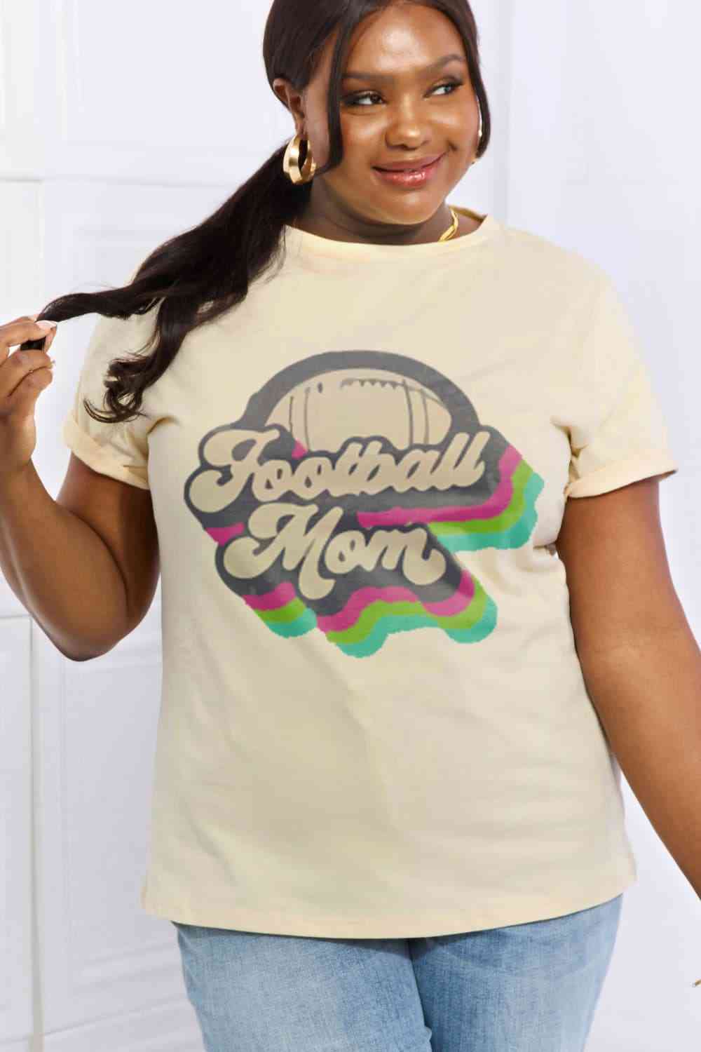 Simply Love Full Size FOOTBALL MOM Graphic Cotton Tee