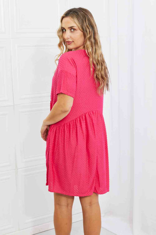 Another Day Swiss Dot Casual Dress in Fuchsia