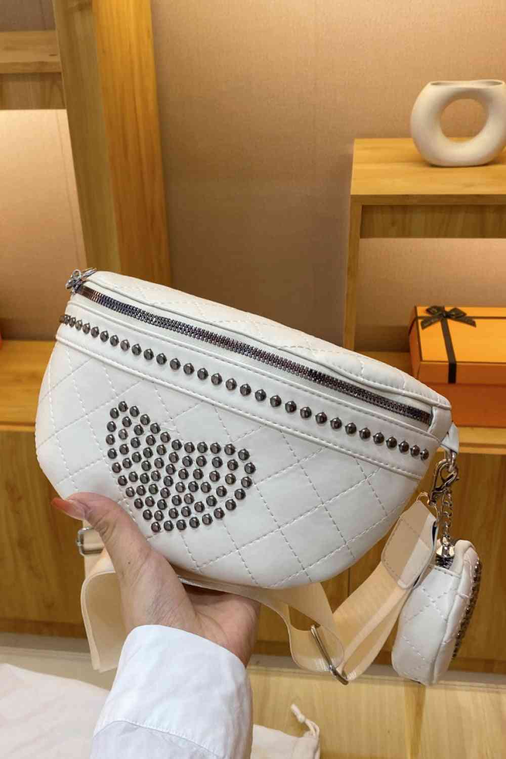 Studded PU Leather Sling Bag with Small Purse