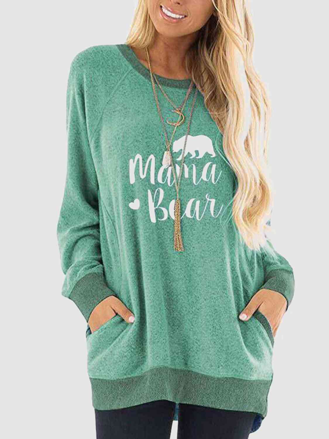 Graphic Round Neck Sweatshirt with Pockets