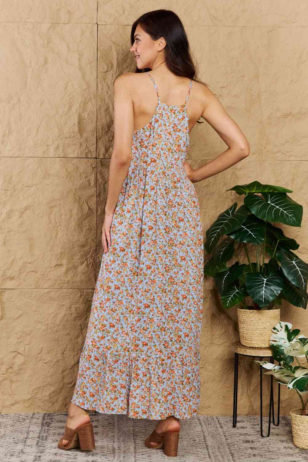 Take Your Chances Floral Halter Neck Maxi Dress