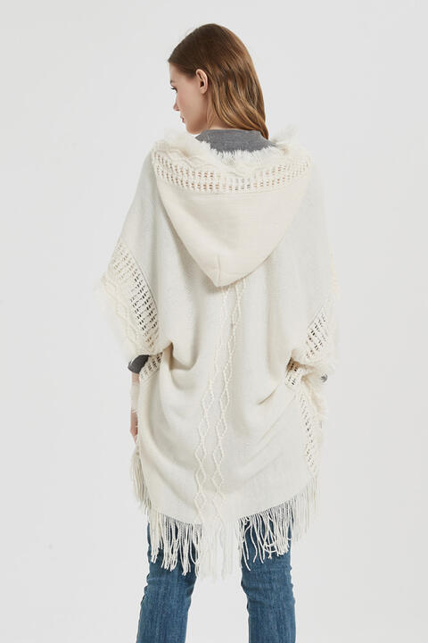 Fringe Hem Hooded Poncho