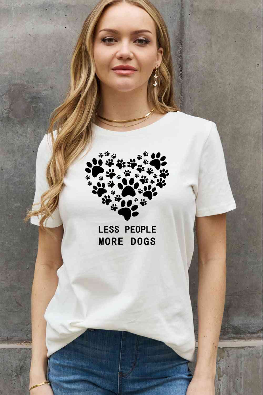 Simply Love Simply Love Full Size LESS PEOPLE MORE DOGS Heart Graphic Cotton Tee