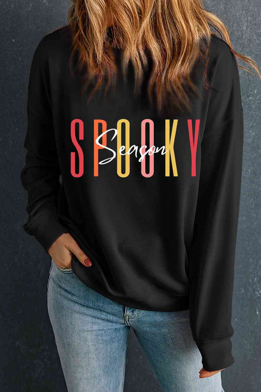 Round Neck Long Sleeve SPOOKY SEASON Graphic Sweatshirt