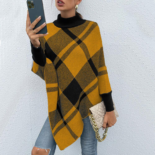 Plaid Turtleneck Poncho