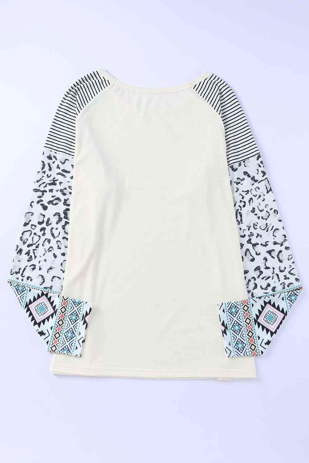 Plus Size Mixed Print Raglan Sleeve Round Neck Top