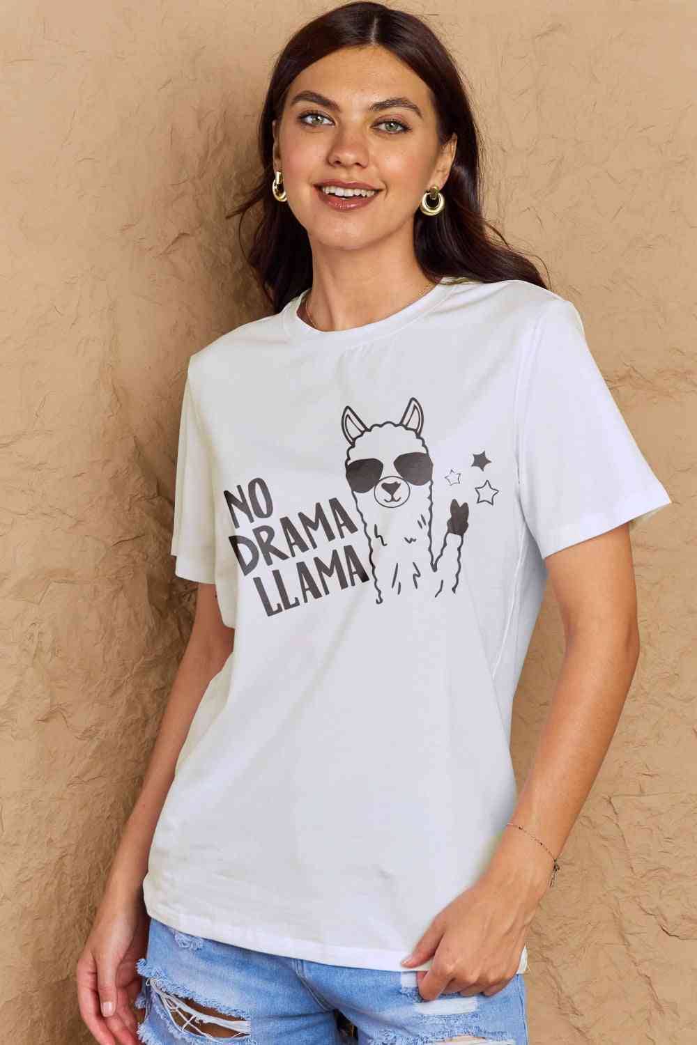 Simply Love Full Size NO DRAMA LLAMA Graphic Cotton Tee