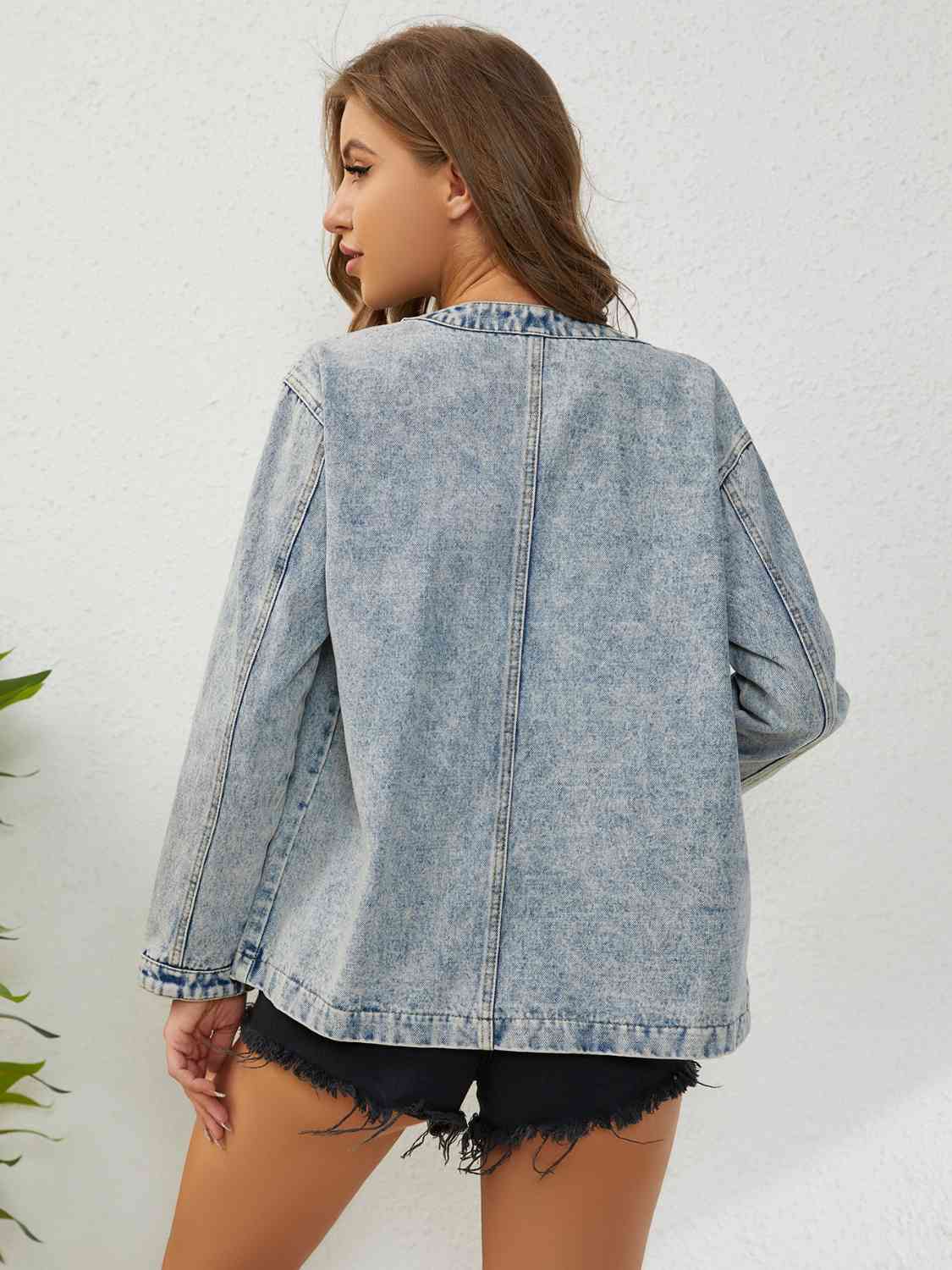 Button Up Round Neck Denim Jacket