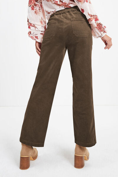 Pocketed Elastic Waist Straight Pants