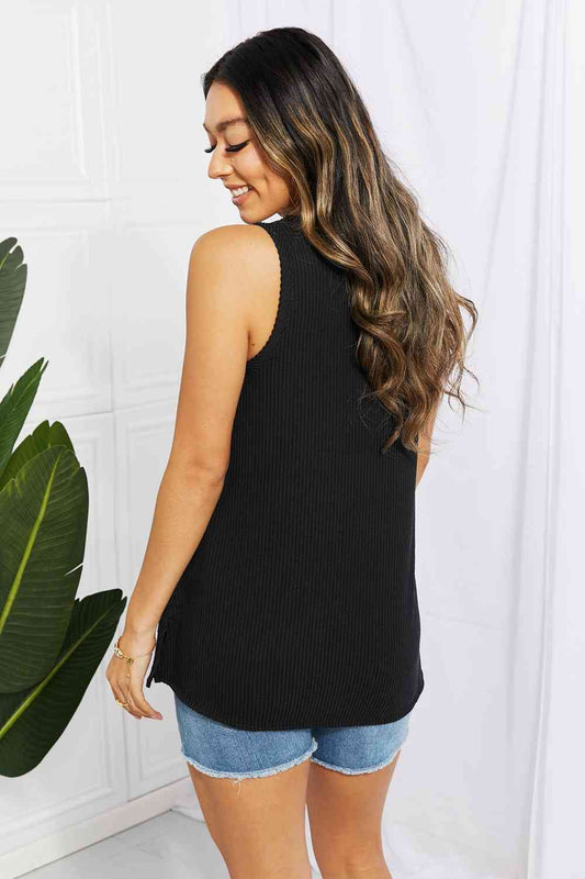 Chance of Sun Ribbed V-Neck Tank in Black