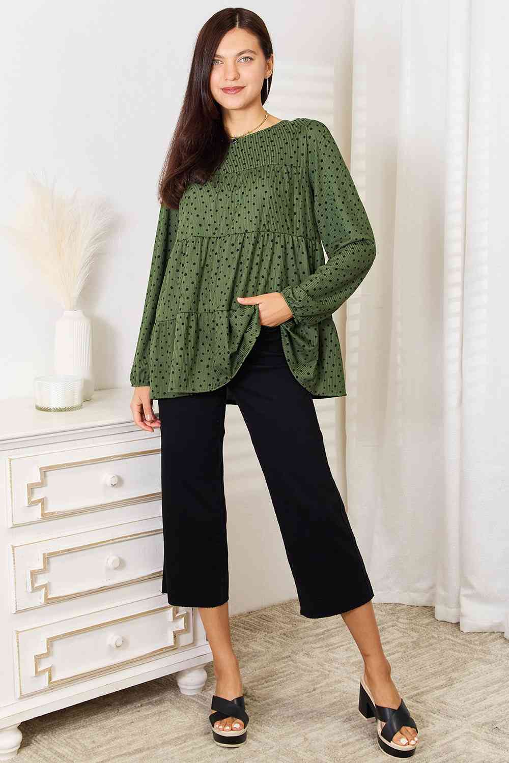 Long Puff Sleeve Polka Tiered Top