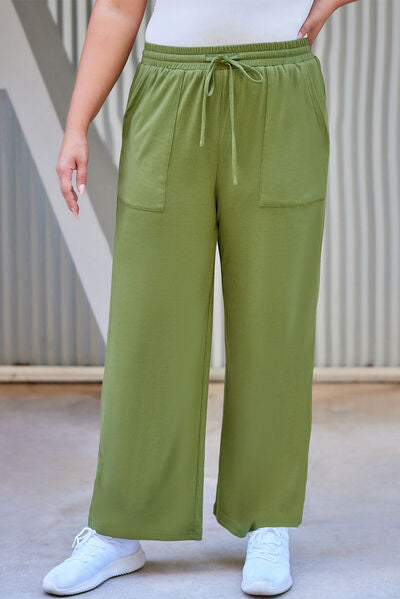 Plus Size Drawstring Straight Pants with Pockets