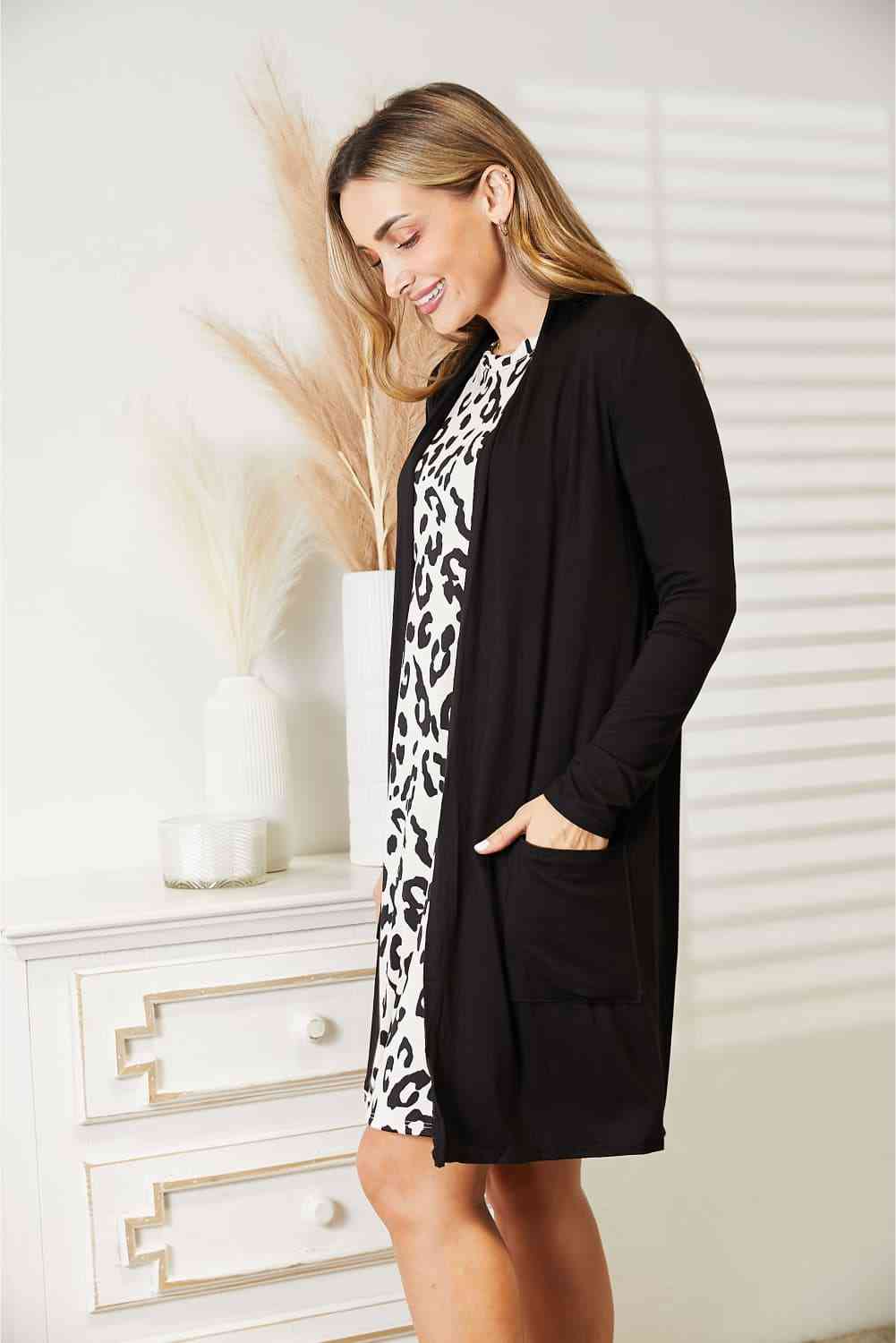 Open Front Longline Cardigan with Pockets