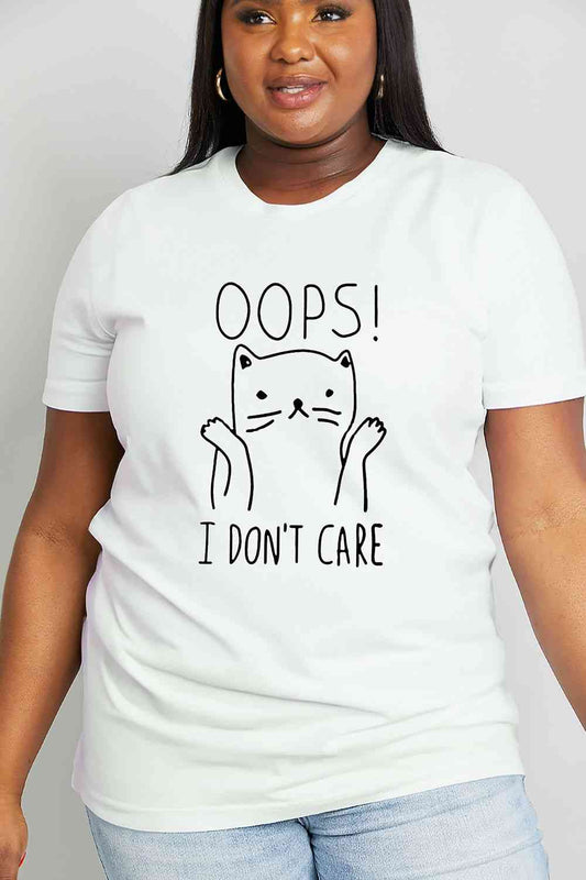 Simply Love Full Size OOPS I DON’T CARE Graphic Cotton Tee