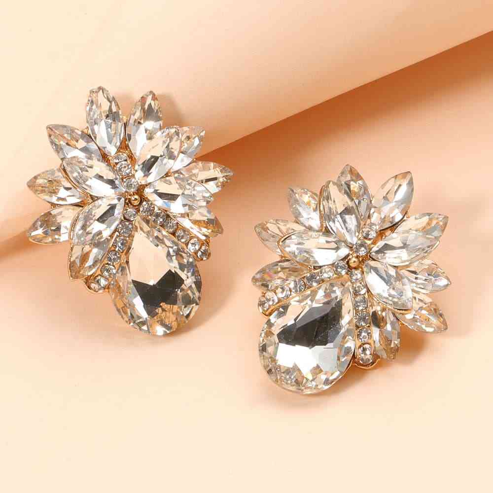 Flower Shape Glass Stone Stud Earrings