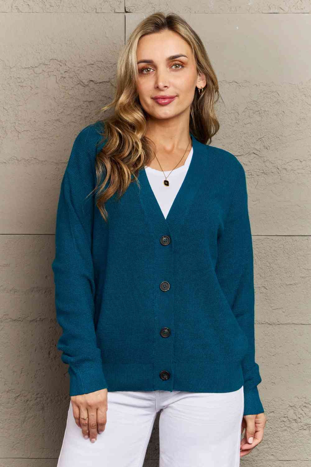 Kiss Me Tonight Button Down Cardigan in Teal