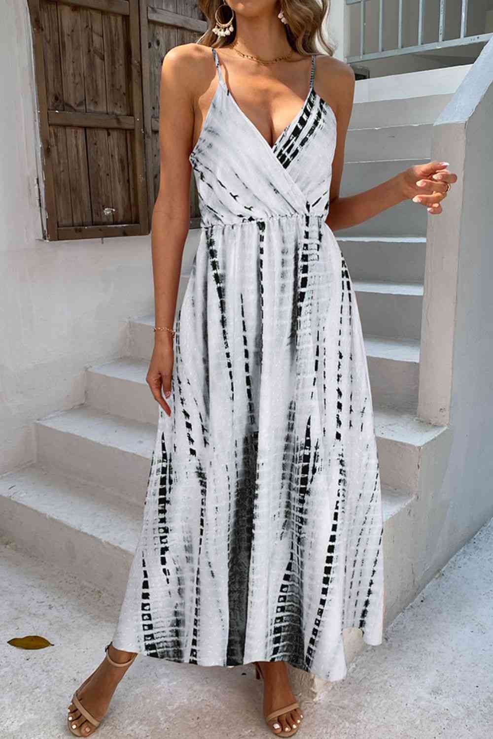 Printed Surplice Adjustable Spaghetti Strap Maxi Dress