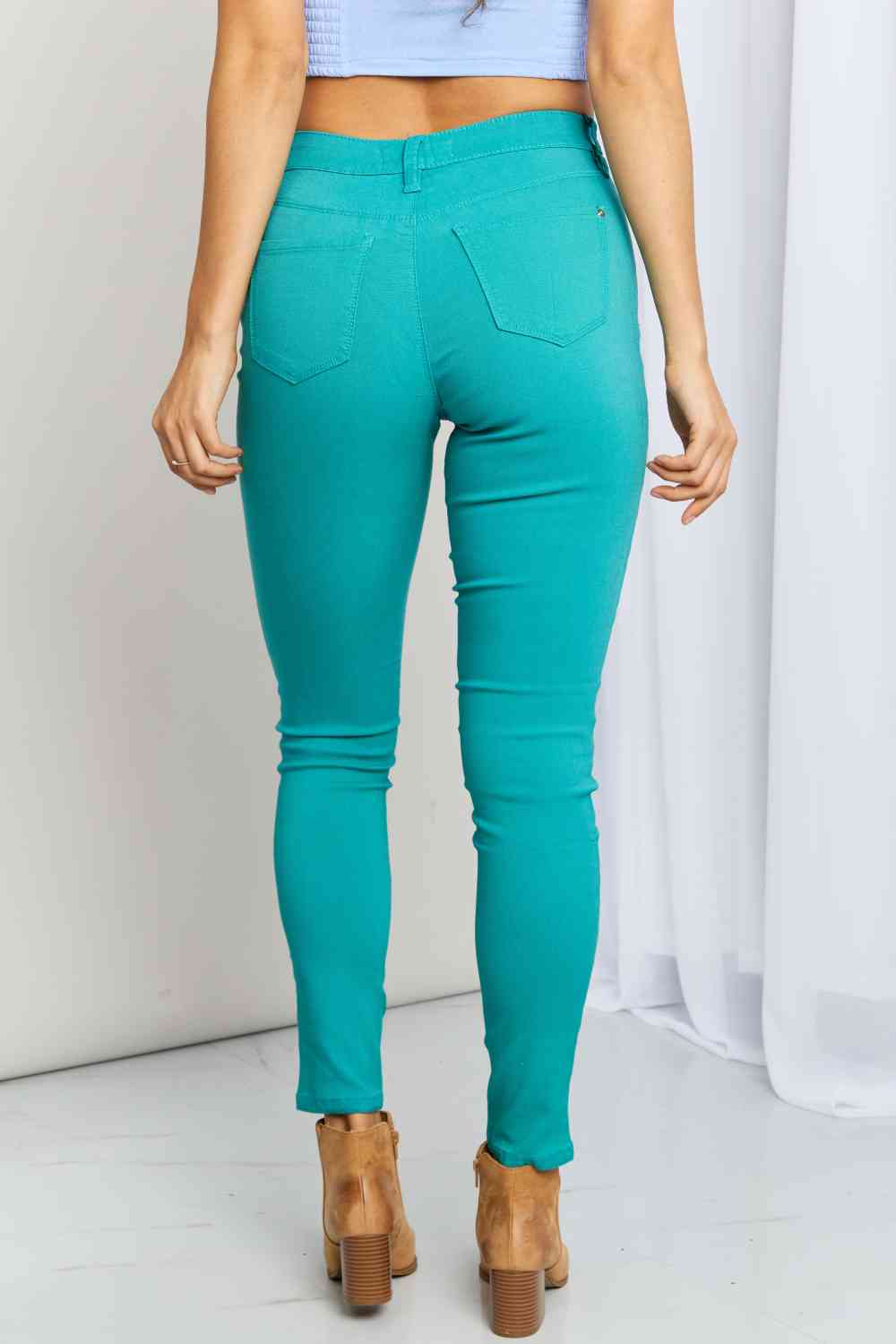 Kate Hyper-Stretch Mid-Rise Skinny Jeans in Sea Green