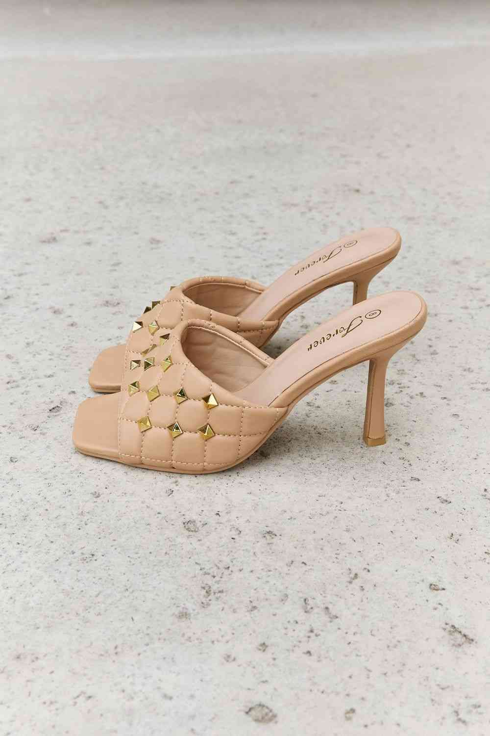 Square Toe Quilted Mule Heels in Nude