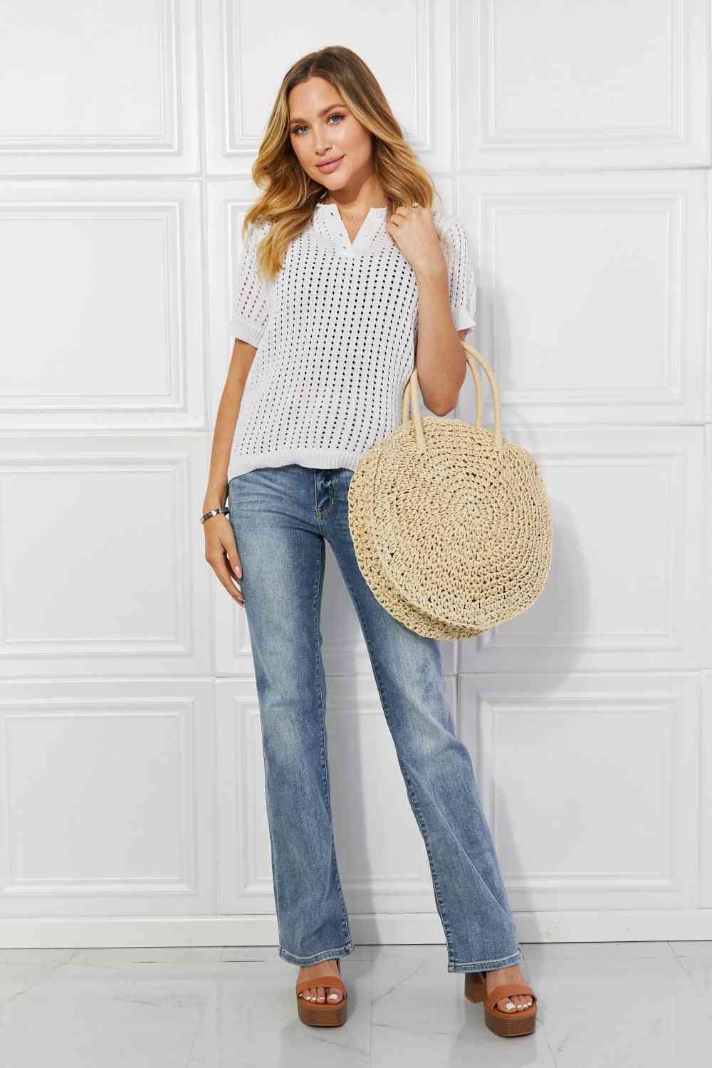 Beach Date Straw Rattan Handbag in Ivory