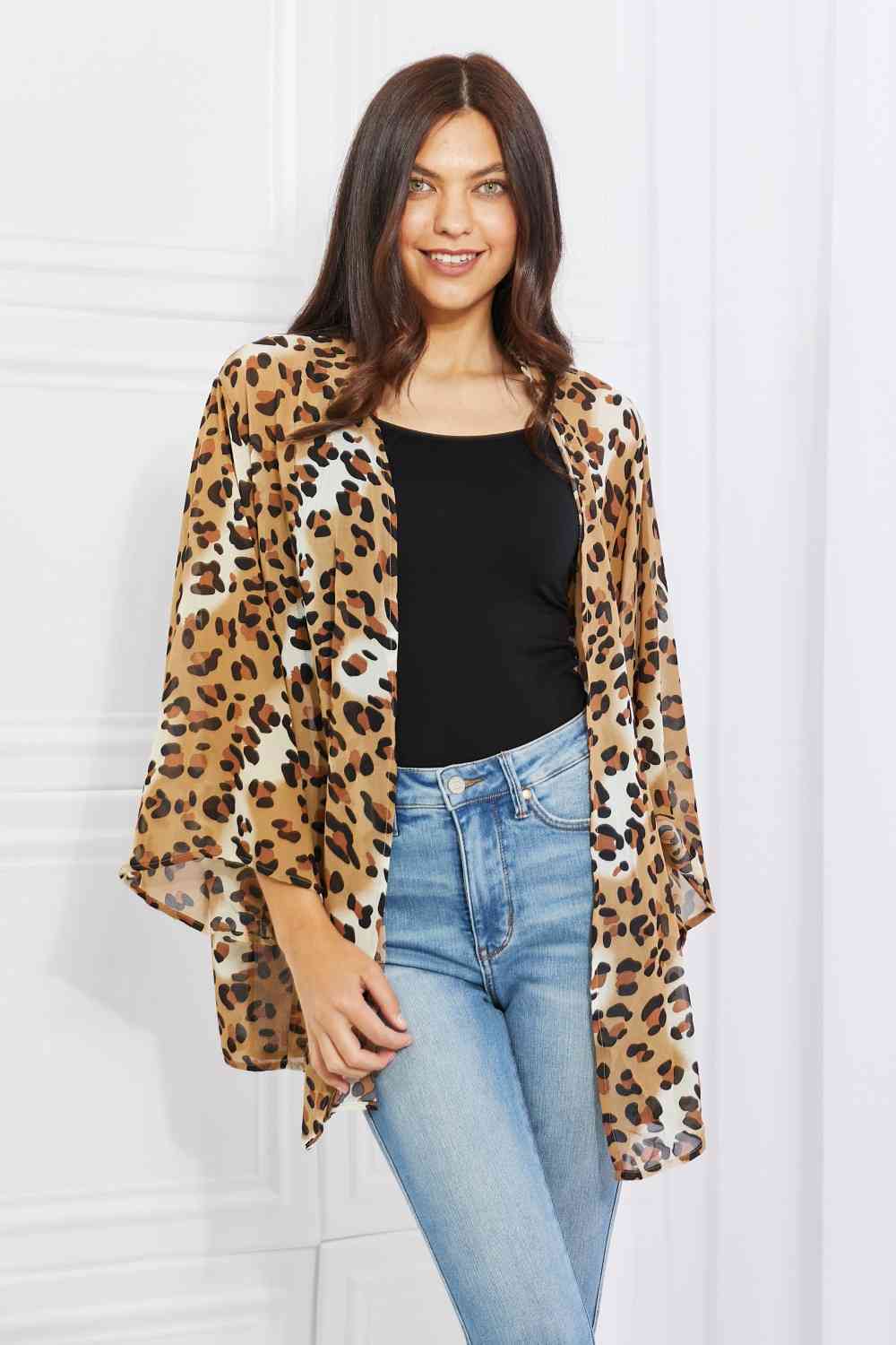 Wild Muse Animal Print Kimono in Camel