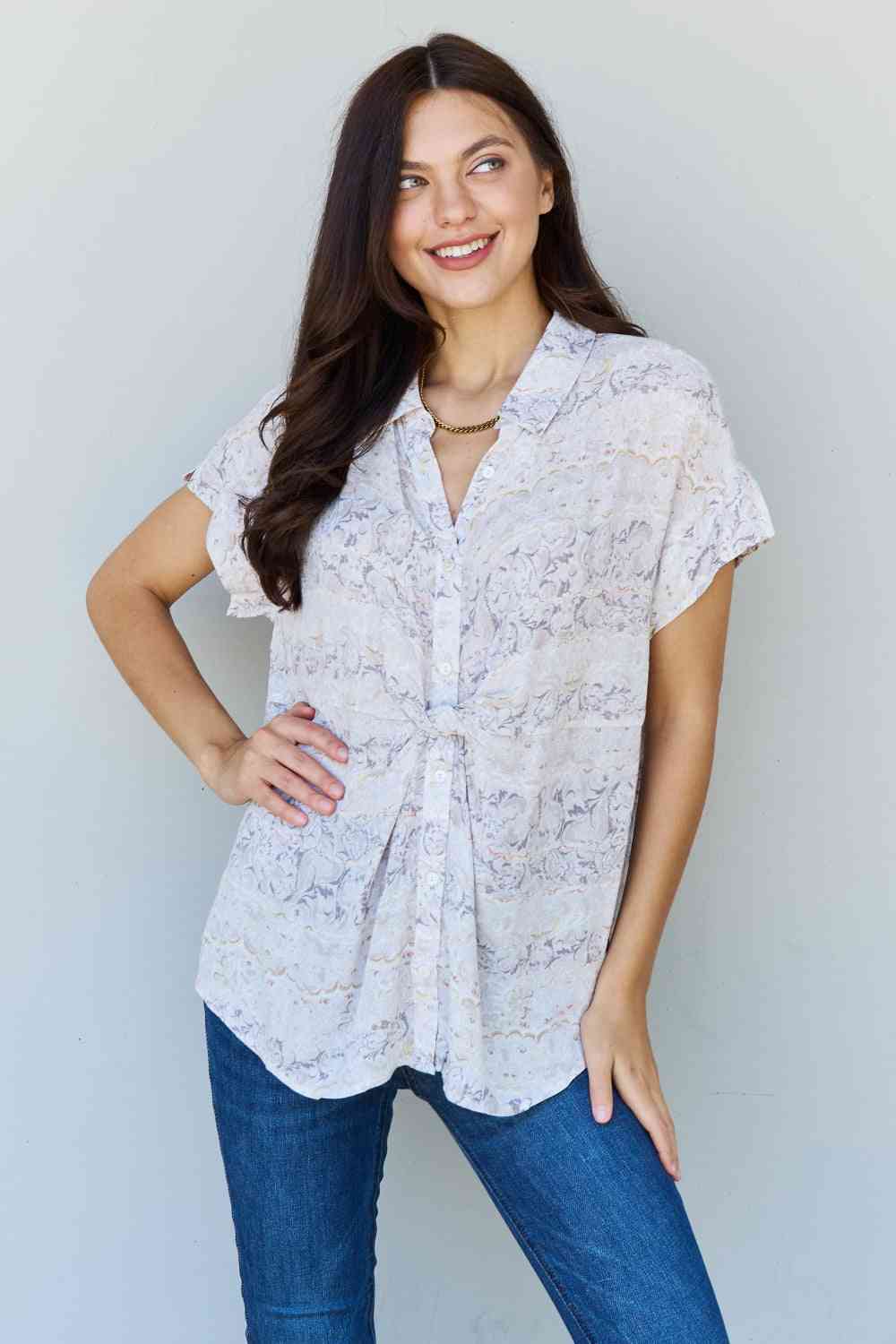 Full Size Floral Paisley Print Twist Tunic Top