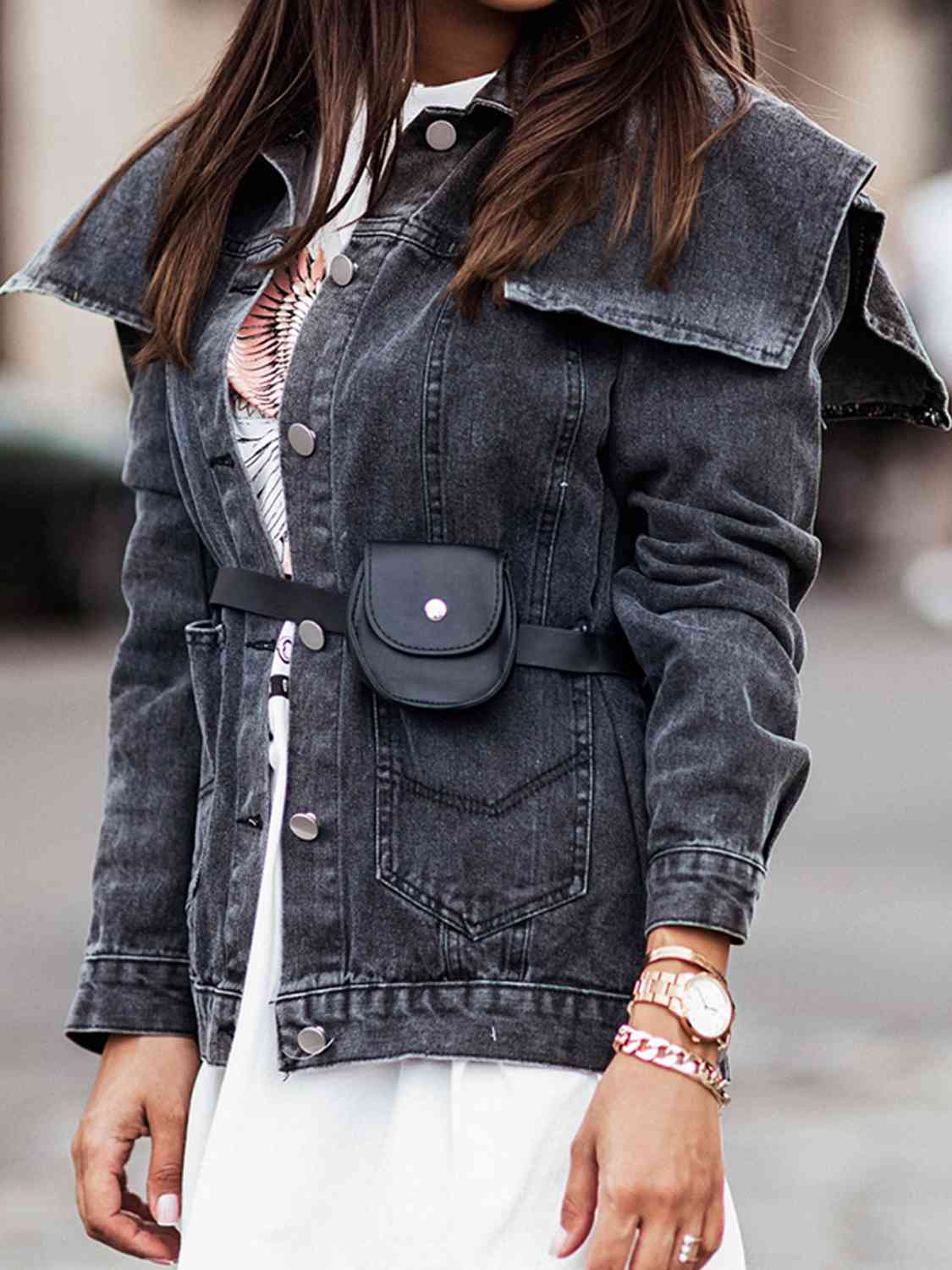 Collared Neck Button Down Denim Jacket